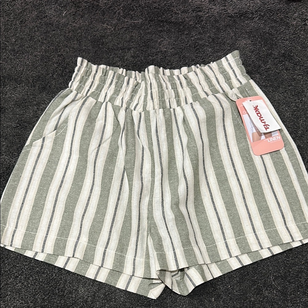 Ci Sono High Waist Green and White Striped Shorts